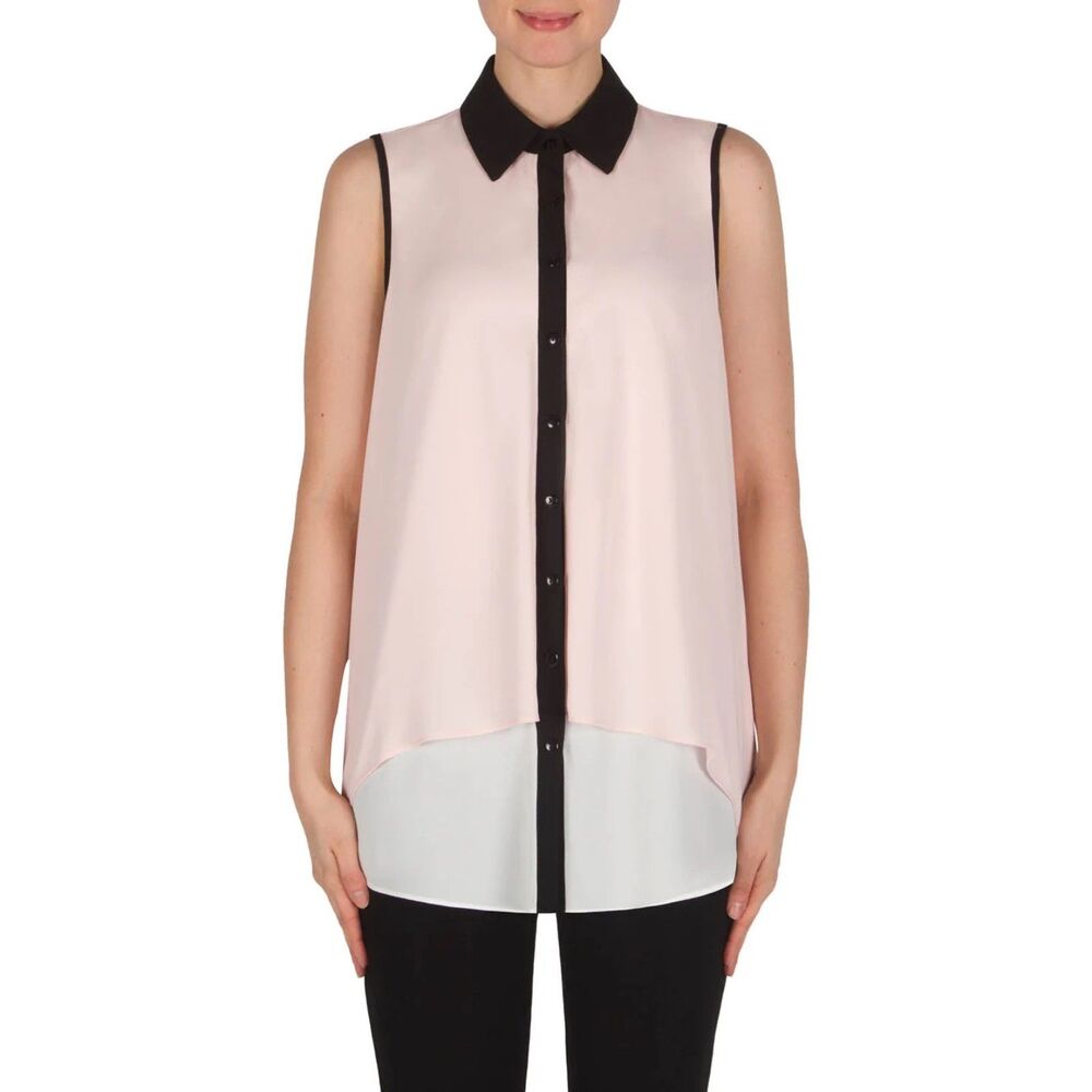*NWT* Joseph Ribkoff Sleeveless Black and Pink Two Layer Blouse Size 8